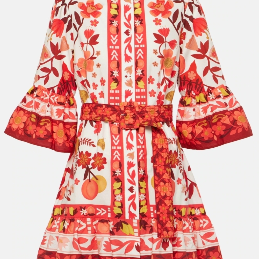 FARM Rio Red and Orange Floral Mini Dress
